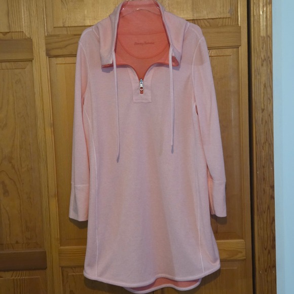 Tommy Bahama Coral Pink Quarter Zip Hoodie Tunic Pullover Women's Swim Coverup - Picture 3 of 16